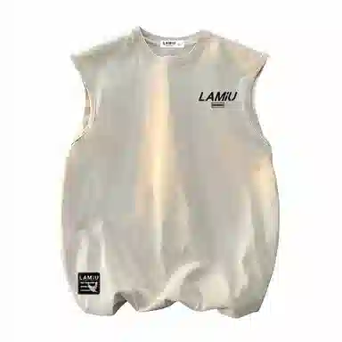 兰缪 无袖纯色简约宽松直筒百搭圆领休闲字母透气圆领无袖背心 男女同款