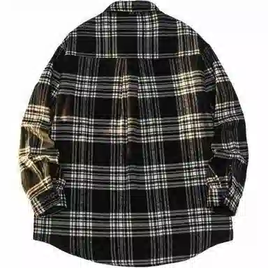 恒源祥 宽松尖领潮流百搭格子休闲长袖衬衫 男款 黑色