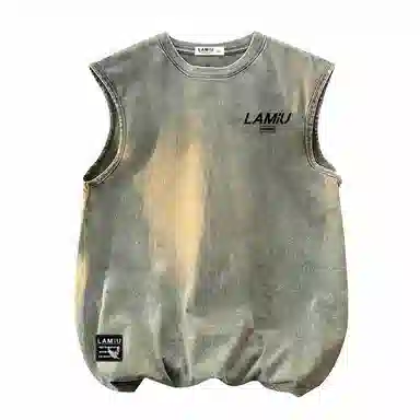 兰缪 无袖纯色简约宽松直筒百搭圆领休闲字母透气圆领无袖背心 男女同款