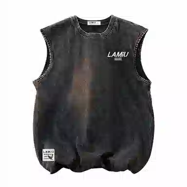 兰缪 无袖纯色简约宽松直筒百搭圆领休闲字母透气圆领无袖背心 男女同款