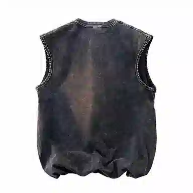 兰缪 无袖纯色简约宽松直筒百搭圆领休闲字母透气圆领无袖背心 男女同款