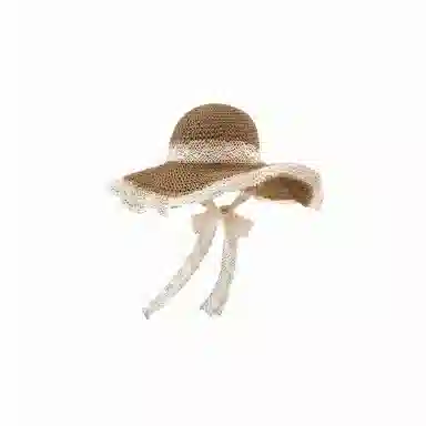 北极绒 碎花森系镂空蕾丝边草帽 小清新出游遮阳防晒 拉菲草 渔夫帽 女款