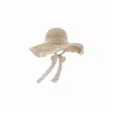 北极绒 碎花森系镂空蕾丝边草帽 小清新出游遮阳防晒 拉菲草 渔夫帽 女款