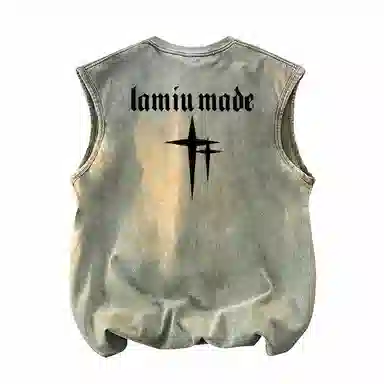 兰缪 日系纯色简约宽松直筒柔软舒适亲肤通勤百搭打底圆领休闲无性别主义水洗做旧无袖背心 男女同款