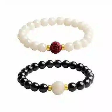 木盛缘 【顺丰包邮】 上岸桃花有钱花 本命年新中式国潮复古时尚设计文玩佛珠单圈#好运黑檀木 菩提根 手串 男女同款情侣款