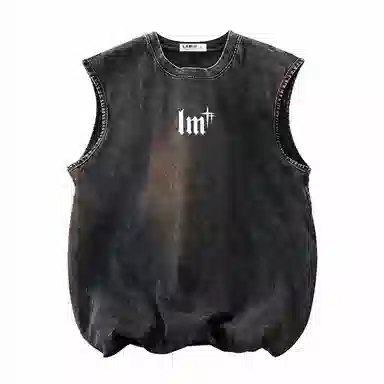 兰缪 日系纯色简约宽松直筒柔软舒适亲肤通勤百搭打底圆领休闲无性别主义水洗做旧无袖背心 男女同款