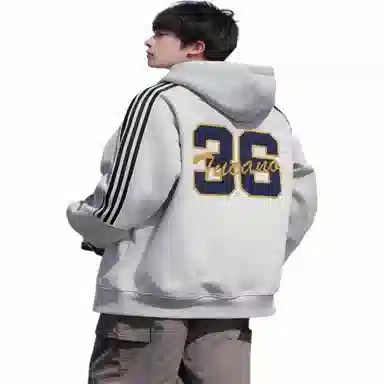 啄木鸟 美式连帽宽松舒适通勤百搭长袖卫衣 男女同款 白花灰