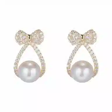 韵系 法式蝴蝶结 铜镀金 锆石 耳钉 女款