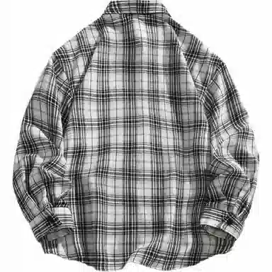 颂希尔 韩版复古格子翻领长袖衬衫 男女同款