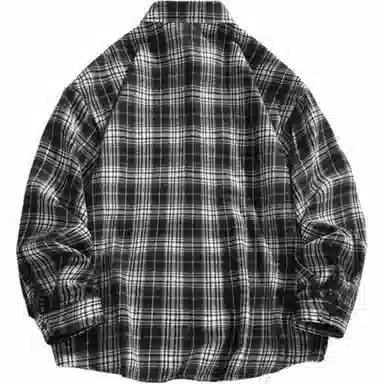 颂希尔 韩版复古格子翻领长袖衬衫 男女同款