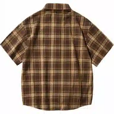颂希尔 复古格子休闲短袖衬衫 男女同款