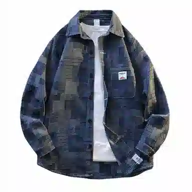 【dme】 美式复古高街棋盘格子重叠深浅交叉潮流宽松休闲通勤百搭水洗单排扣牛仔外套 男女同款