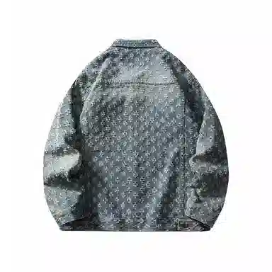 【dme】 时尚潮流立体印花设计感宽松百搭水洗做旧百搭长袖牛仔外套 男女同款