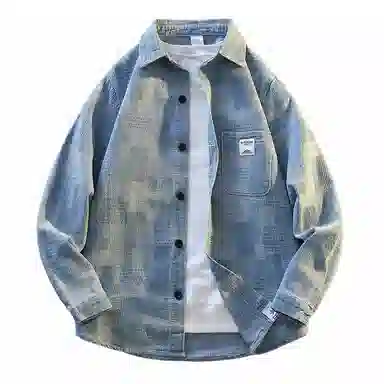 【dme】 美式复古高街棋盘格子重叠深浅交叉潮流宽松休闲通勤百搭水洗单排扣牛仔外套 男女同款