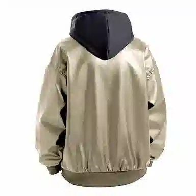 大卫贝肯 美式复古字母印花宽松休闲百搭假两件连帽皮衣 男女同款 黑色