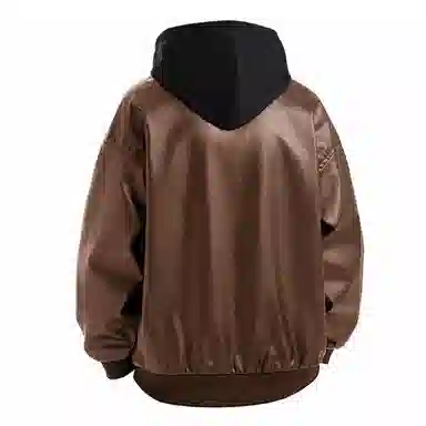 大卫贝肯 美式复古字母印花宽松休闲百搭假两件连帽皮衣 男女同款 黑色