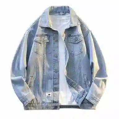 【dme】 水洗做旧简约潮牌复古时尚单排扣落肩宽松长袖翻领牛仔外套 男女同款