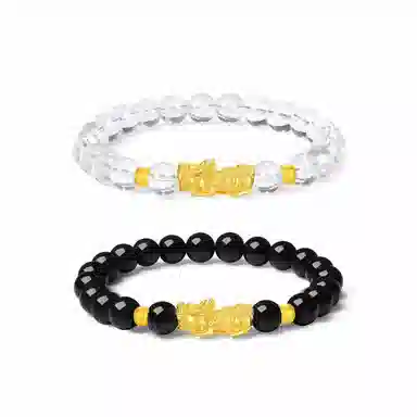 金师傅 招财貔貅 新中式本命年黑色串珠小众设计铃铛转运珠 好运天然 白水晶 手串 男女同款情侣款