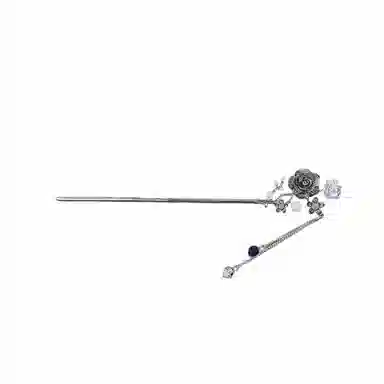 贯古今 水墨立体花朵高级感步摇流苏盘发发钗新中式簪子 合金 发簪 女款