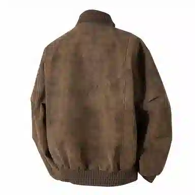 大卫贝肯 美式高街简约字母印花机车风美拉德色系高级感宽松休闲百搭立领皮夹克外套 男女同款