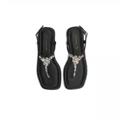 红蜻蜓 舒适平底 水钻夹趾拖  橡胶底 水晶 防滑防磨人字拖鞋 女