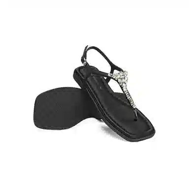 红蜻蜓 舒适平底 水钻夹趾拖  橡胶底 水晶 防滑防磨人字拖鞋 女