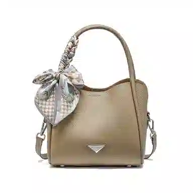 红蜻蜓 小众百搭简约休闲时尚温柔丝巾 头层牛皮革 手提包 常规 女款 气质灰