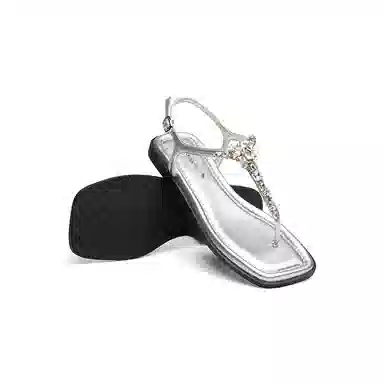 红蜻蜓 舒适平底 水钻夹趾拖  橡胶底 水晶 防滑防磨人字拖鞋 女