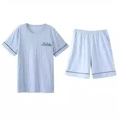 莫代尔 韩版显瘦亲肤轻盈时尚细腻舒适简约透气休闲带胸垫情侣款可外穿短袖短裤睡衣套装 男女同款