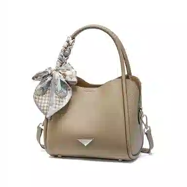 红蜻蜓 小众百搭简约休闲时尚温柔丝巾 头层牛皮革 手提包 常规 女款 气质灰