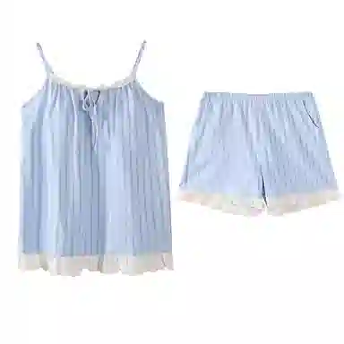 莫代尔 韩版显瘦亲肤轻盈时尚细腻舒适简约透气休闲带胸垫情侣款可外穿短袖短裤睡衣套装 男女同款