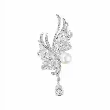 山一丸 气质羽毛西服配饰珍珠 铜 胸针 男女同款情侣款