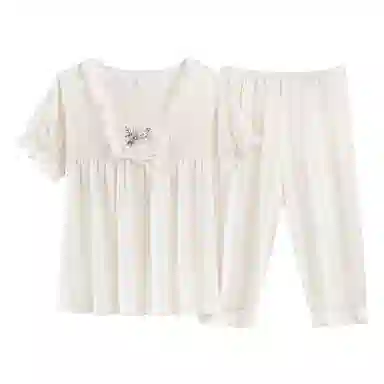 莫代尔 软绵绵系列 可外穿柔软显瘦简约清新休闲睡衣套装 女款 白色