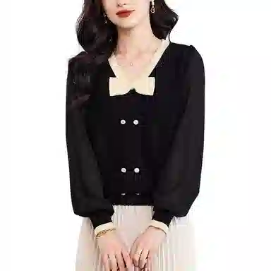 曲韩 蝴蝶结设计感漂亮洋气减龄长袖针织衫 女款