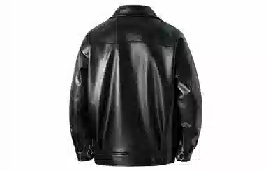 大卫贝肯 美式高街户外简约宽松翻领拉链长袖皮衣 男女同款 黑色