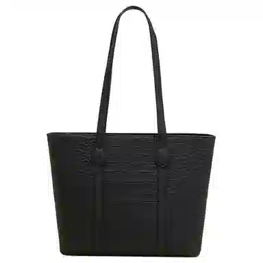 老人头 高级感通勤大容量鳄鱼纹休闲百搭托特包 牛皮革 单肩包 常规 女款 黑色/卡其色