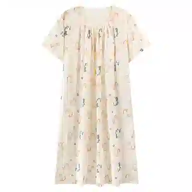 莫代尔 带胸垫不跑杯小清新简约休闲时尚舒适亲肤短袖睡裙 女款 杏色