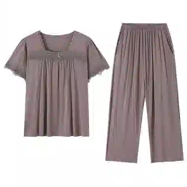莫代尔 舒适细腻柔软亲肤大方气质优雅短袖长裤家居服可外穿睡衣套装 女款 玫瑰棕色