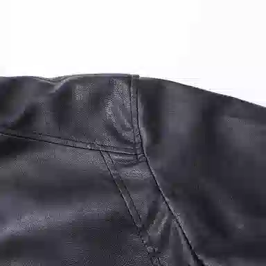 机车骑行潮牌立领加薄绒防风休闲复古纯色夹克时尚皮衣 男款 经典黑色