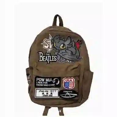 垣途者 潮牌小怪兽复古嘻哈摇滚 帆布 双肩包 男女同款情侣款 咖色