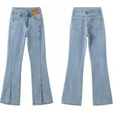 木清清 高腰开叉微喇叭修身时尚显瘦显高牛仔裤 女款