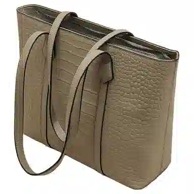 老人头 高级感通勤大容量鳄鱼纹休闲百搭托特包 牛皮革 单肩包 常规 女款 黑色/卡其色