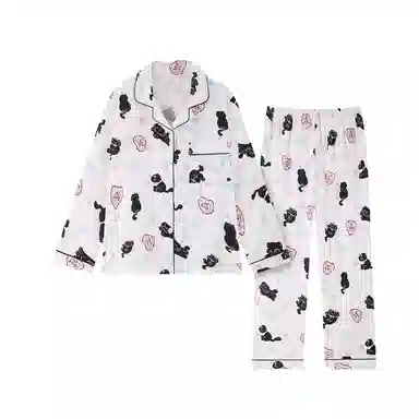 夏芬妍 柔软舒适爱心猫咪云朵棉开衫家居服亲肤休闲长袖长裤可外穿春秋款睡衣套装 女款 杏色