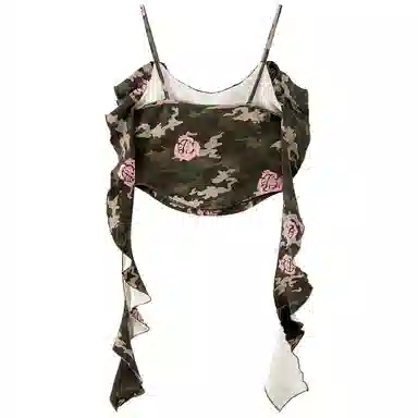 CHUU Asymmetric Ruffle Tie Tank Top