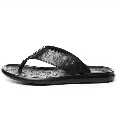 依米奴 高颜值 户外家居 简约时尚 年轻 百搭潮流 柔软细腻 轻便软弹  雅痞帅气 真皮质感 不累脚 橡胶底 车缝线 防滑人字拖鞋 男款 黑色