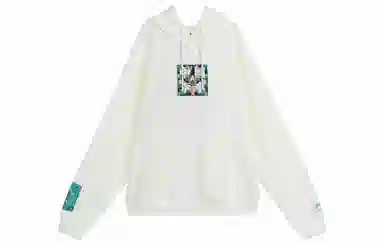 中国李宁 巴黎时装周 莲花束图案刺绣套头连帽卫衣 男款 白色