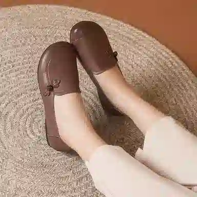 红蜻蜓 牛皮革 时尚百搭 休闲单鞋 女款 棕色