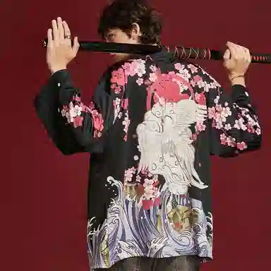 Kimura Sansha Sakura Crane Print Robe