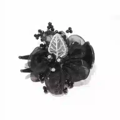 沂茹 文艺森系简约优雅气质甜美黑色花朵串珠雪纺盘发时尚日常百搭温柔甜美温柔 布艺 发夹 女款