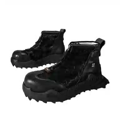 编界 牛皮 时尚休闲潮流复古 短靴 男款 黑色